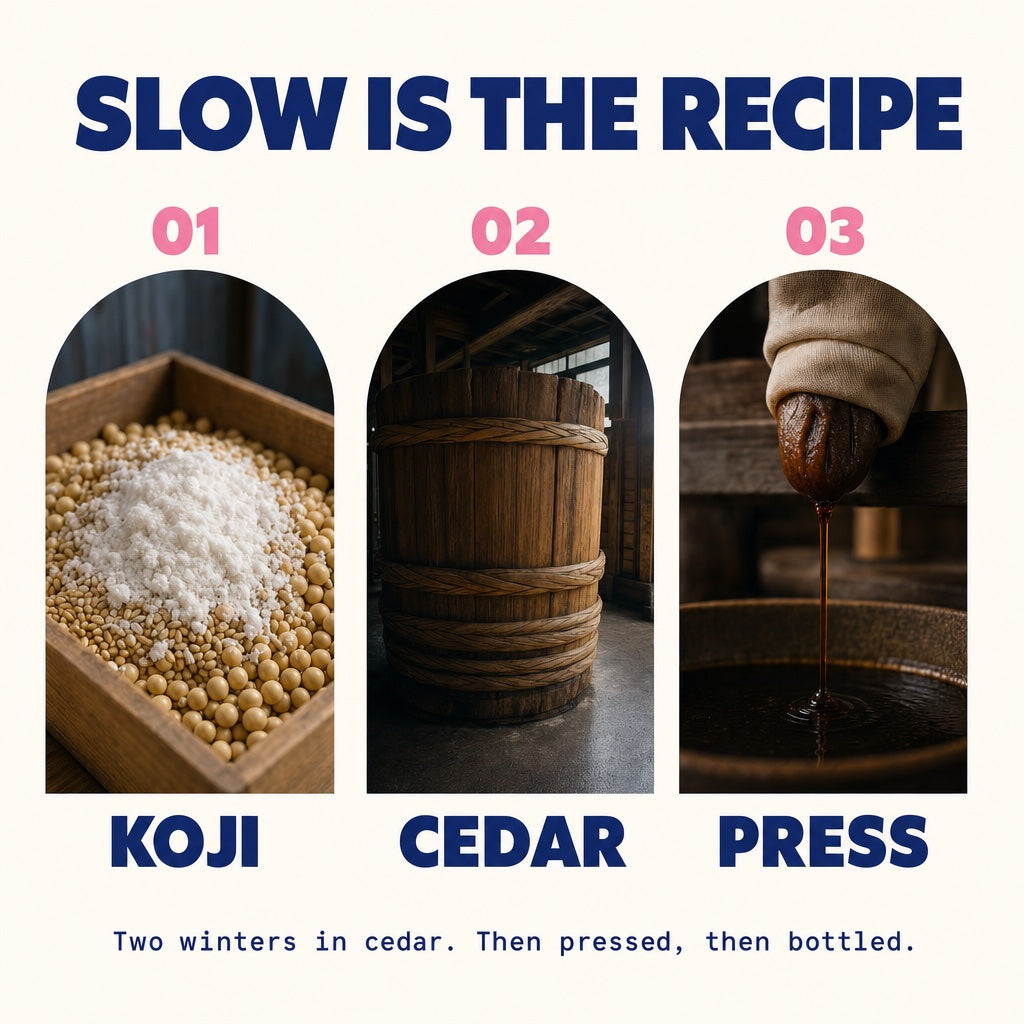 Slow is the recipe: koji, cedar barrels, press