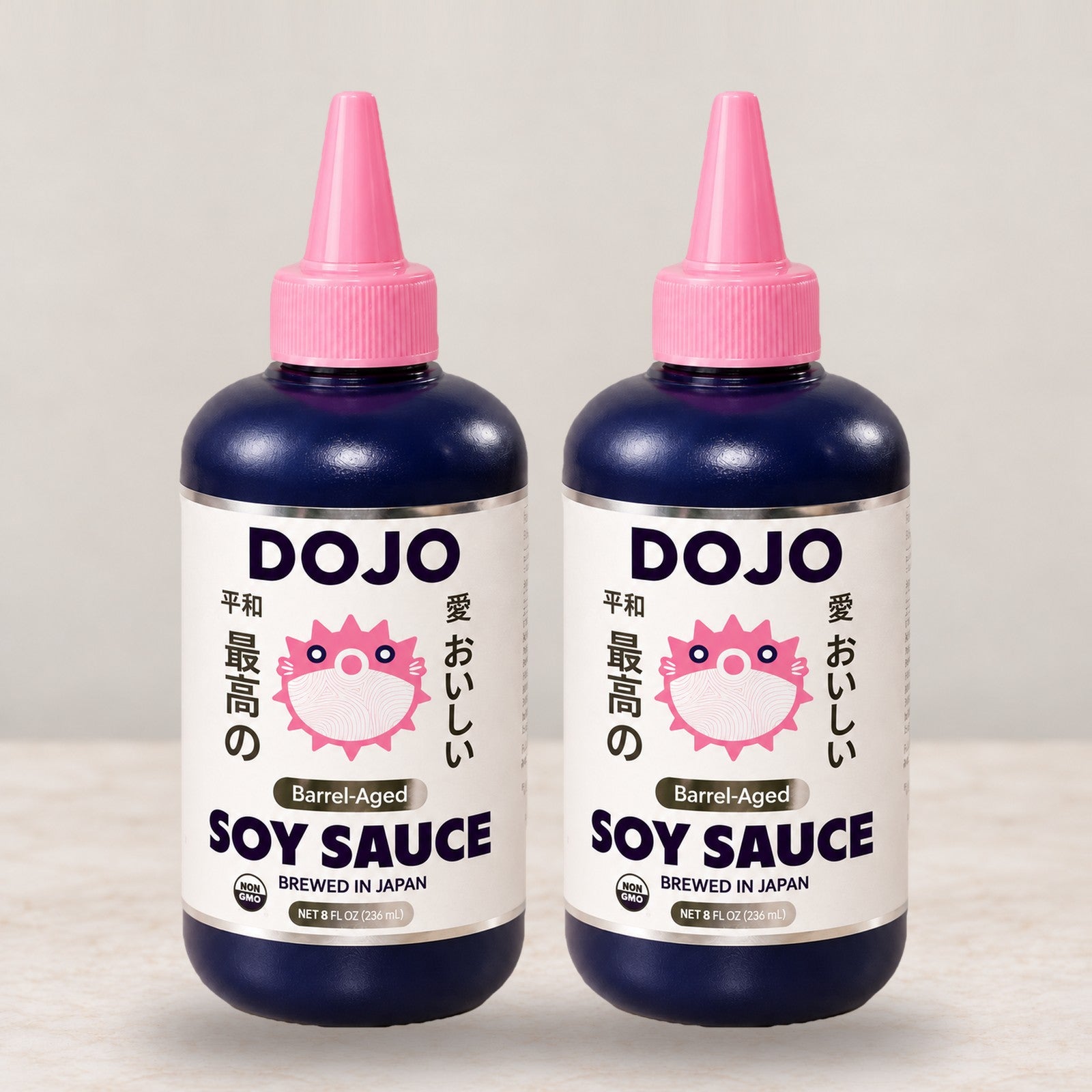 Two bottles of DOJO barrel-aged soy sauce